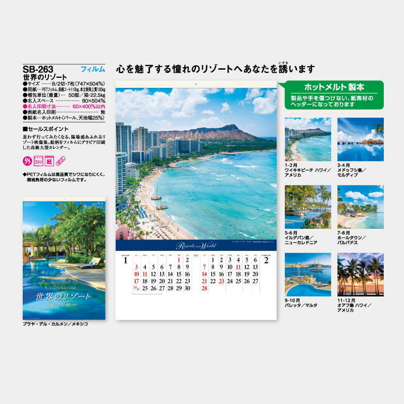 世界のリゾート　フィルム　名入れ壁掛けカレンダー