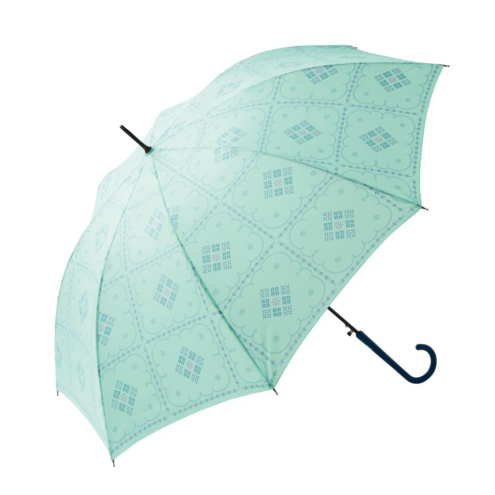 耐風骨ボヘミアンフラワー　晴雨兼用ジャンプ傘　（ミント）