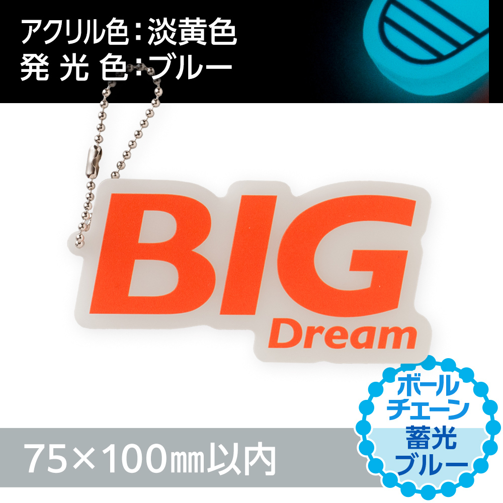 蓄光ブルー アクリルキーホルダー ボールチェーン(片面印刷タイプ)オリジナル形状75×100mm以内