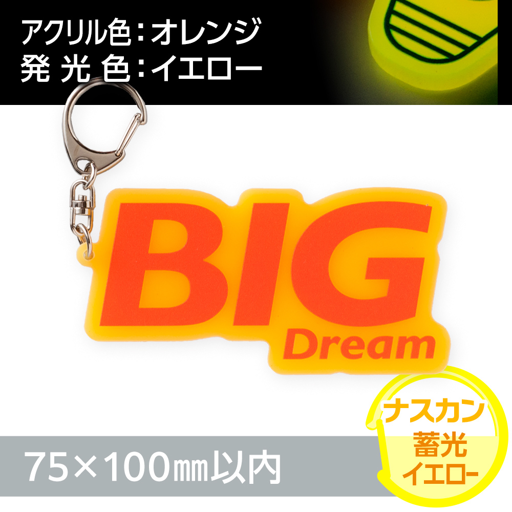 蓄光イエロー　アクリルキーホルダー　ナスカン（片面印刷タイプ）オリジナル形状75×100mm以内