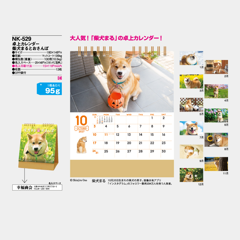 卓上カレンダー　柴犬まるとおさんぽ