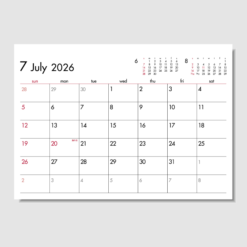 6Weeks Calendar(ﾚｯﾄﾞ)　名入れ卓上カレンダー　
